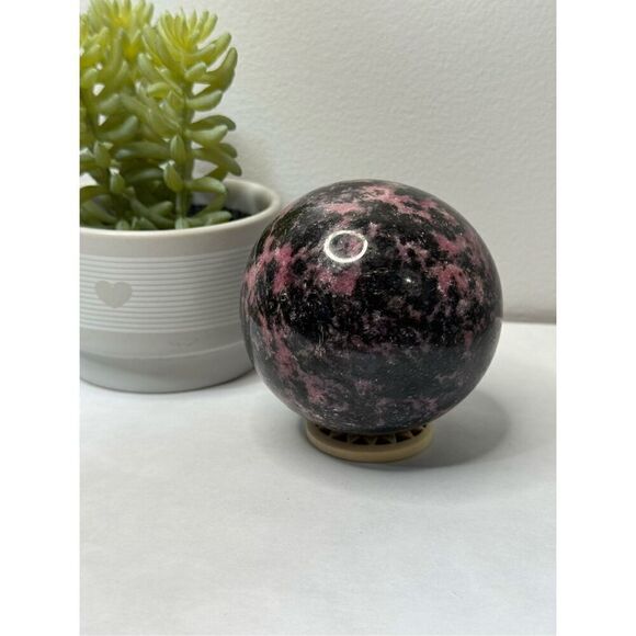 Artisan Other - Rhodonite Pink and Black Polished Stone Sphere